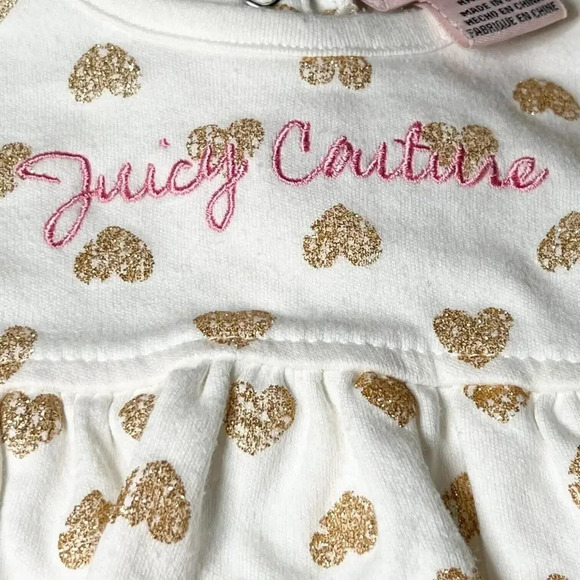 Juicy Couture Gold Ruffled Hearts One Piece Kids Baby Size 3-6 months Crown - Picture 3 of 8